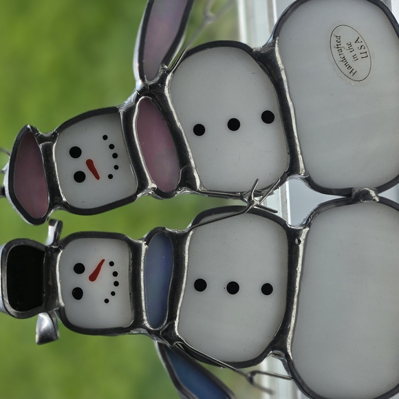 Stained Glass Snowman Suncatcher Window Ornament Snow People Husband And Wife - Picture 4 of 4